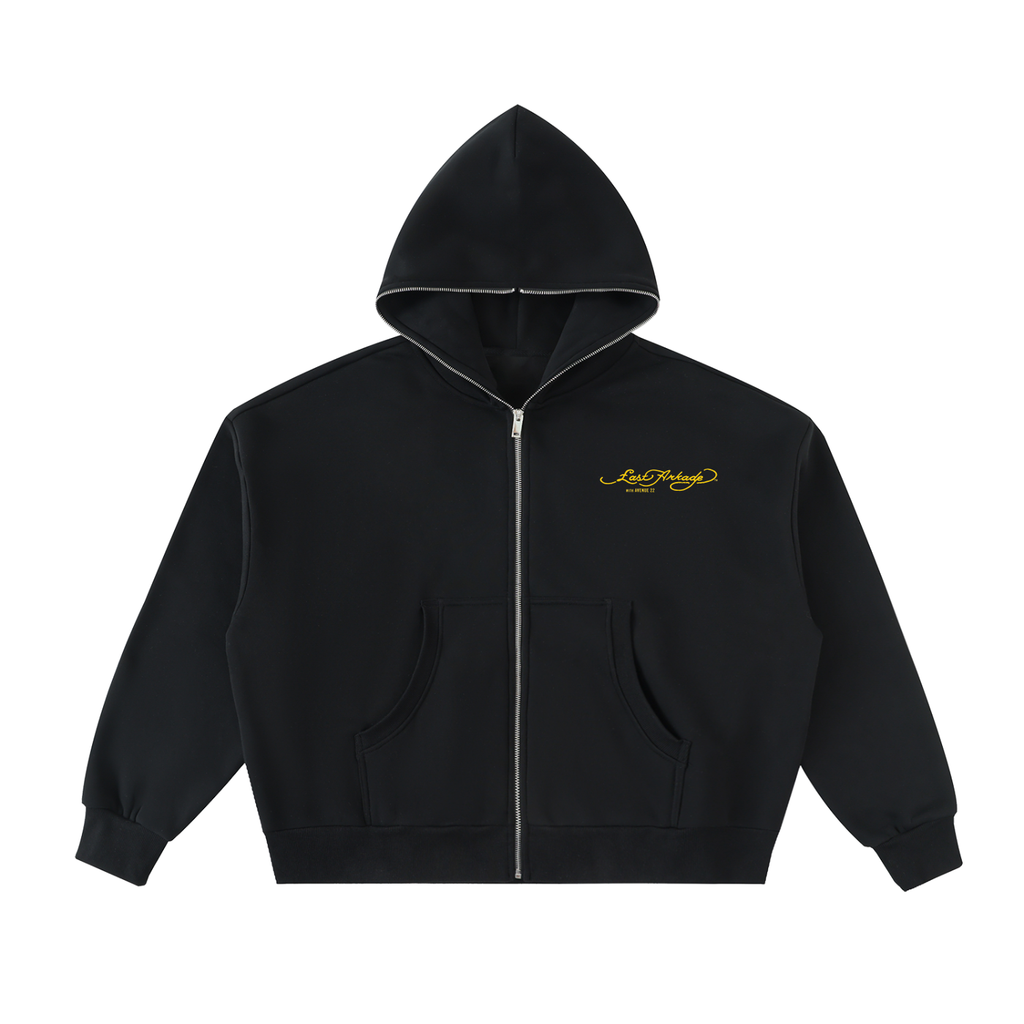 Fleeced Full-Zip Logo Boxy Hoodie