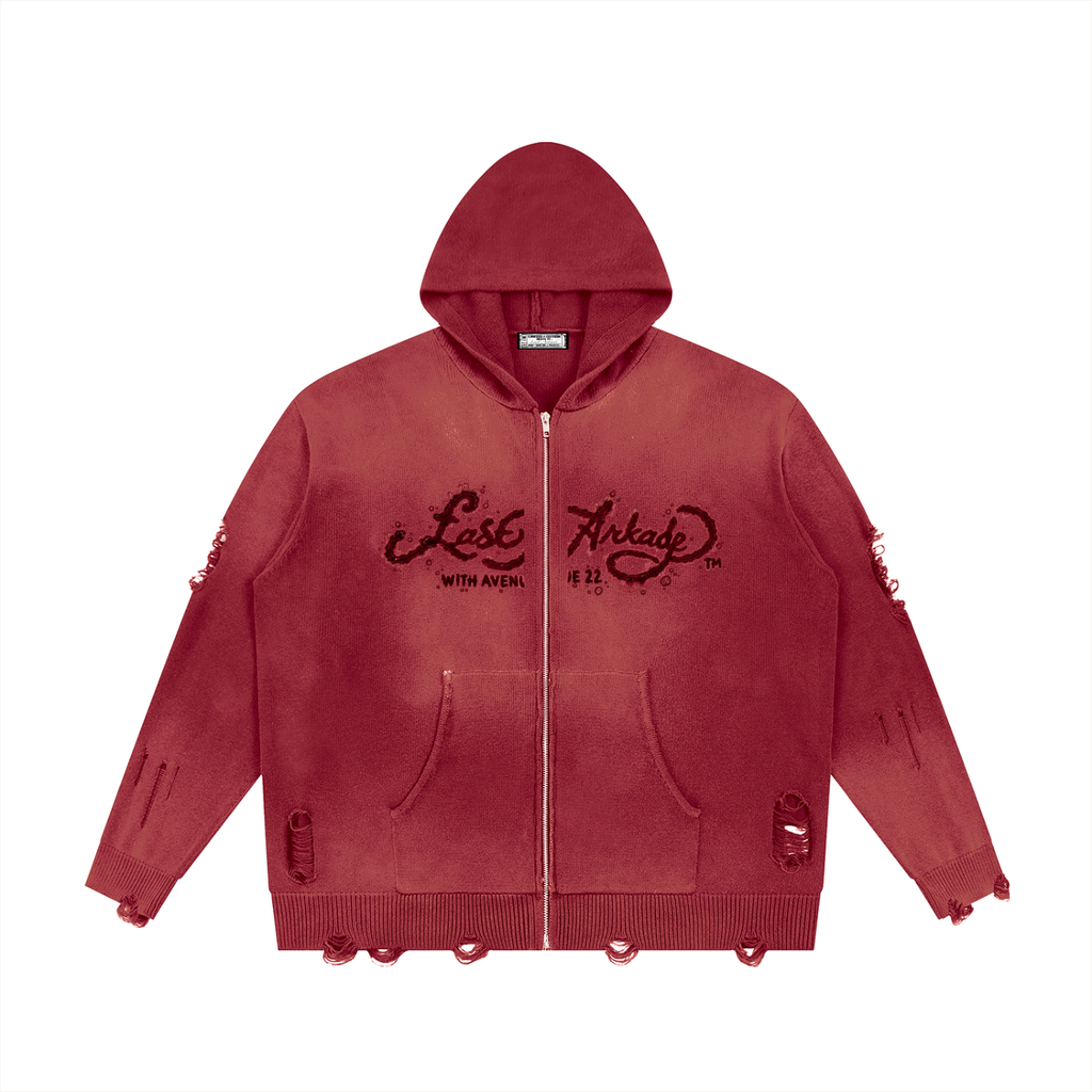 Distressed Zip Up oversized hoodie